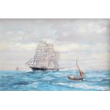 Derrick Smoothy (1923-2009)Masted ship at full sail, Dover beyondSigned, oil on board, 49.5cm by