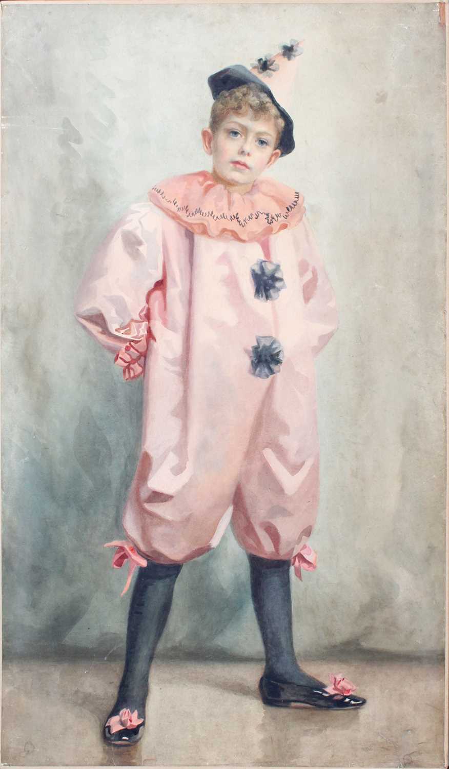 British School (20th Century) Young boy dressed as PierrotWatercolour, 107cm by 61cm (unframed)