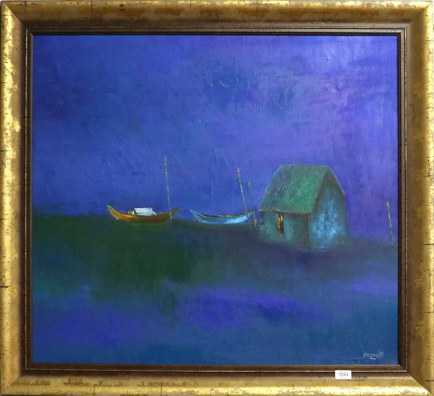 Dao Hai Phong (b.1965) Vietnamese Fishing boats by thatched dwellingSigned and dated (19)99, oil