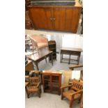 A Pine Side Cabinet, an Edwardian mahogany single drawer side table, a similar oak side table, a