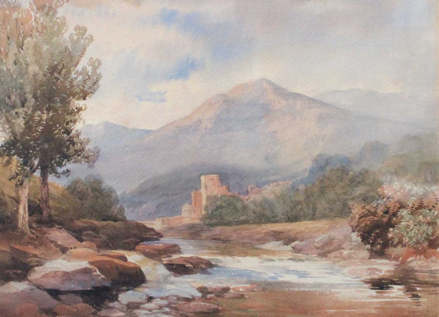 Attributed David Hall McKewan RI (1816-1873)Highland scene with castleWatercolour, 25.5cm by 35.5cm