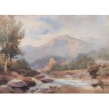 Attributed David Hall McKewan RI (1816-1873)Highland scene with castleWatercolour, 25.5cm by 35.5cm