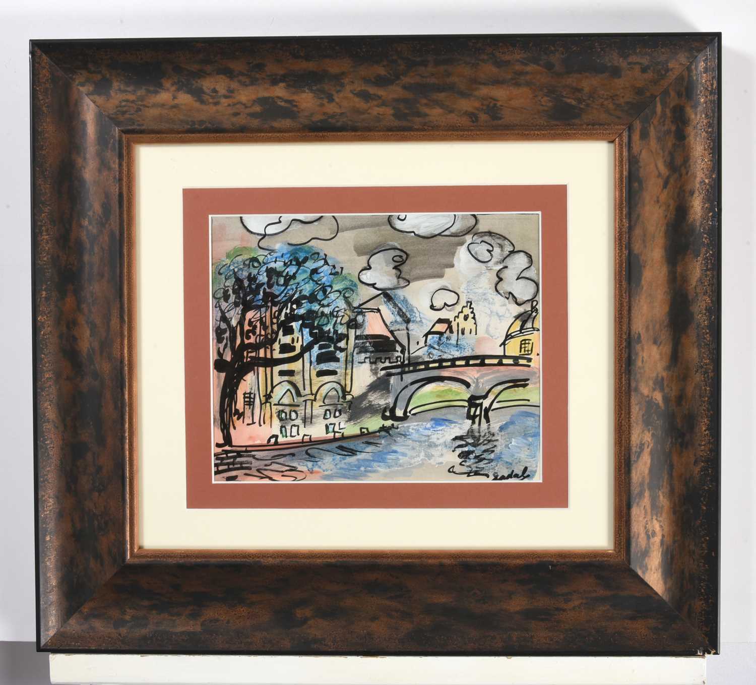 Carlos Nadal (1917-1998) Spanish"Pont Du Village"Signed, mixed media, 19cm by 23.5cmExhibited: " - Image 2 of 3