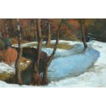 Ian Macdonald Grant (1904-1993) "Brookside Under Snow" (1972)Signed, oil on board, 48cm by 73.5cm