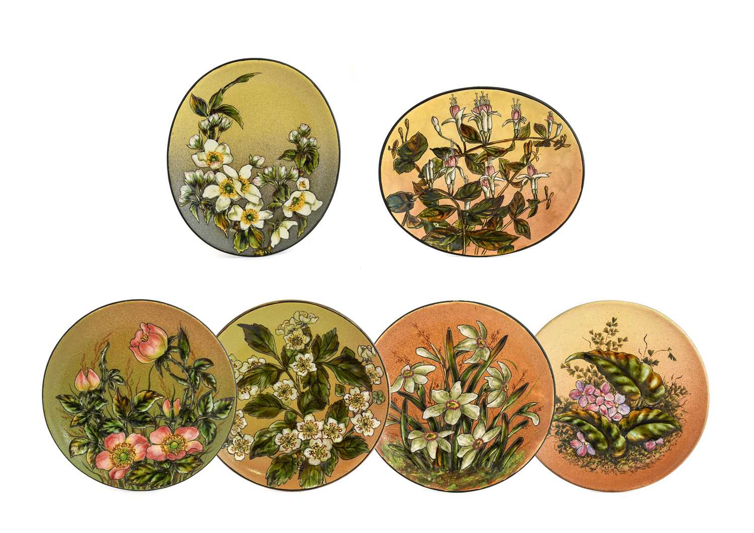 Christopher Dresser (Scottish, 1834-1904) for Linthorpe Pottery: A Dish, painted with fushsias,