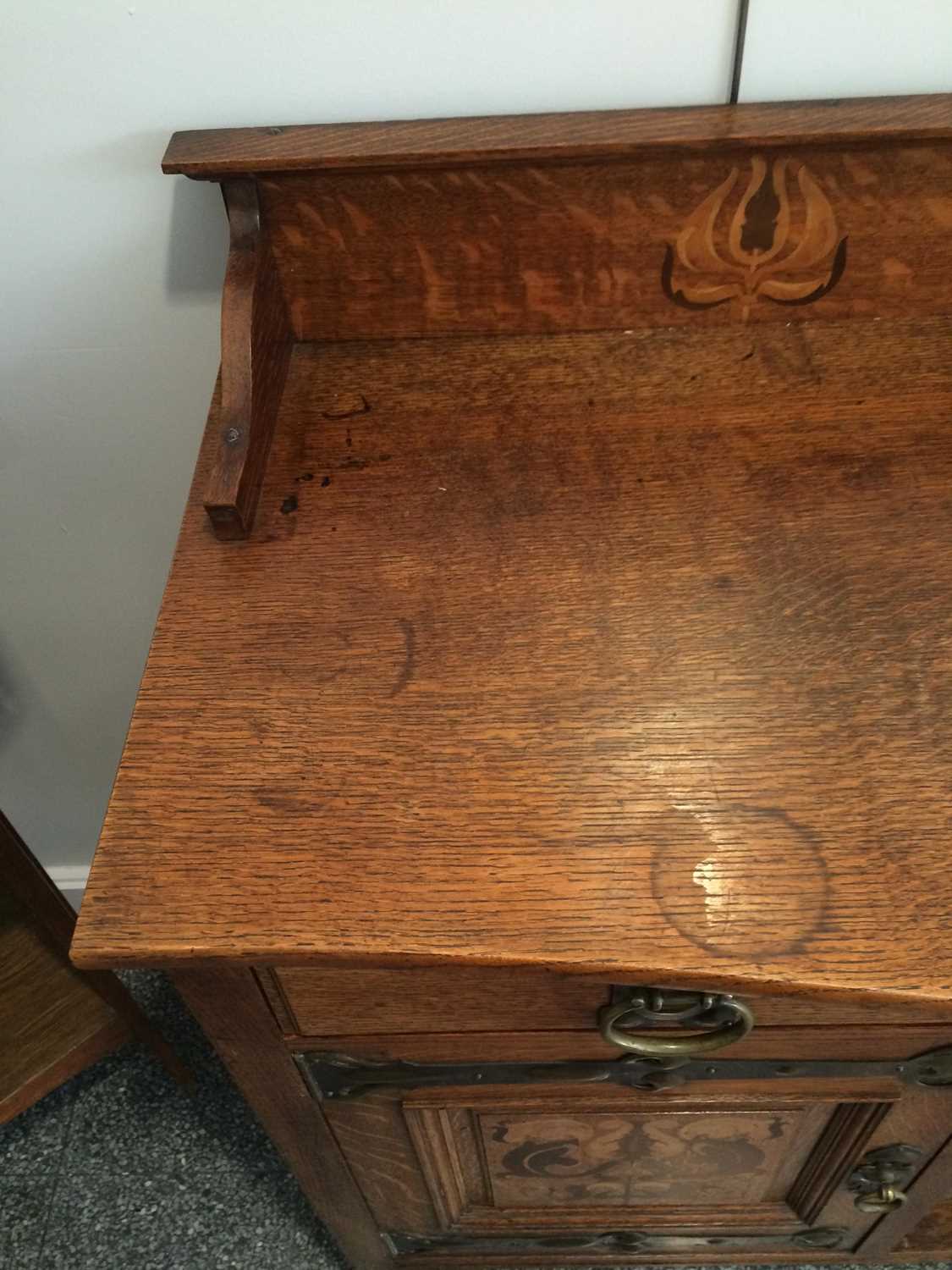 An Arts & Crafts Shapland & Petter of Barnstaple Inlaid Oak Sideboard, with raised upstand, above - Image 4 of 22