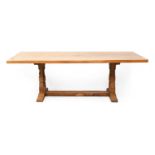 Robert Mouseman Thompson (1876-1955): An English Oak 7ft Refectory Dining Table, 1940s/50s, dowelled