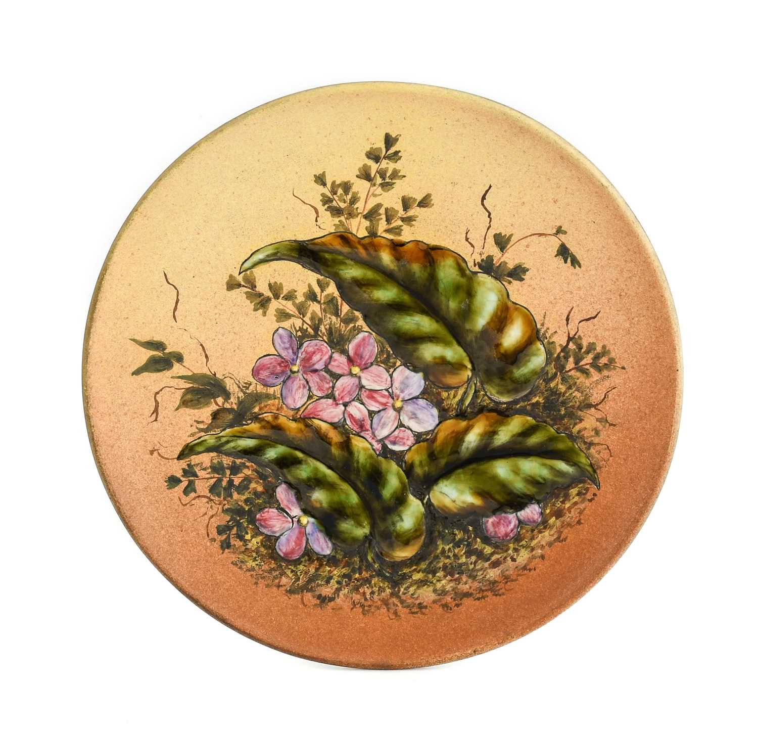 Christopher Dresser (Scottish, 1834-1904) for Linthorpe Pottery: A Dish, painted with fushsias, - Image 6 of 22