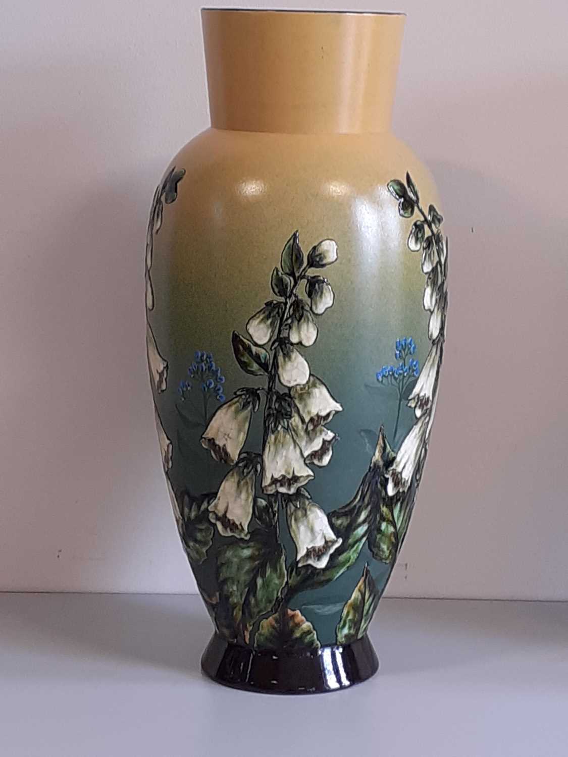 A Pair of Linthorpe Pottery Vases, shape No.477, painted by Alec Burns, with foxgloves, in shades of - Image 9 of 14