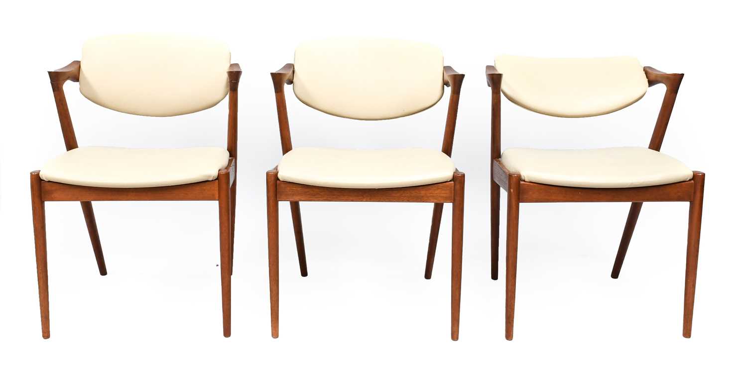 A Set of Six 1960s Danish Teak Model 42 Armchairs, designed by Kai Kristiansen, the frames with - Image 3 of 28