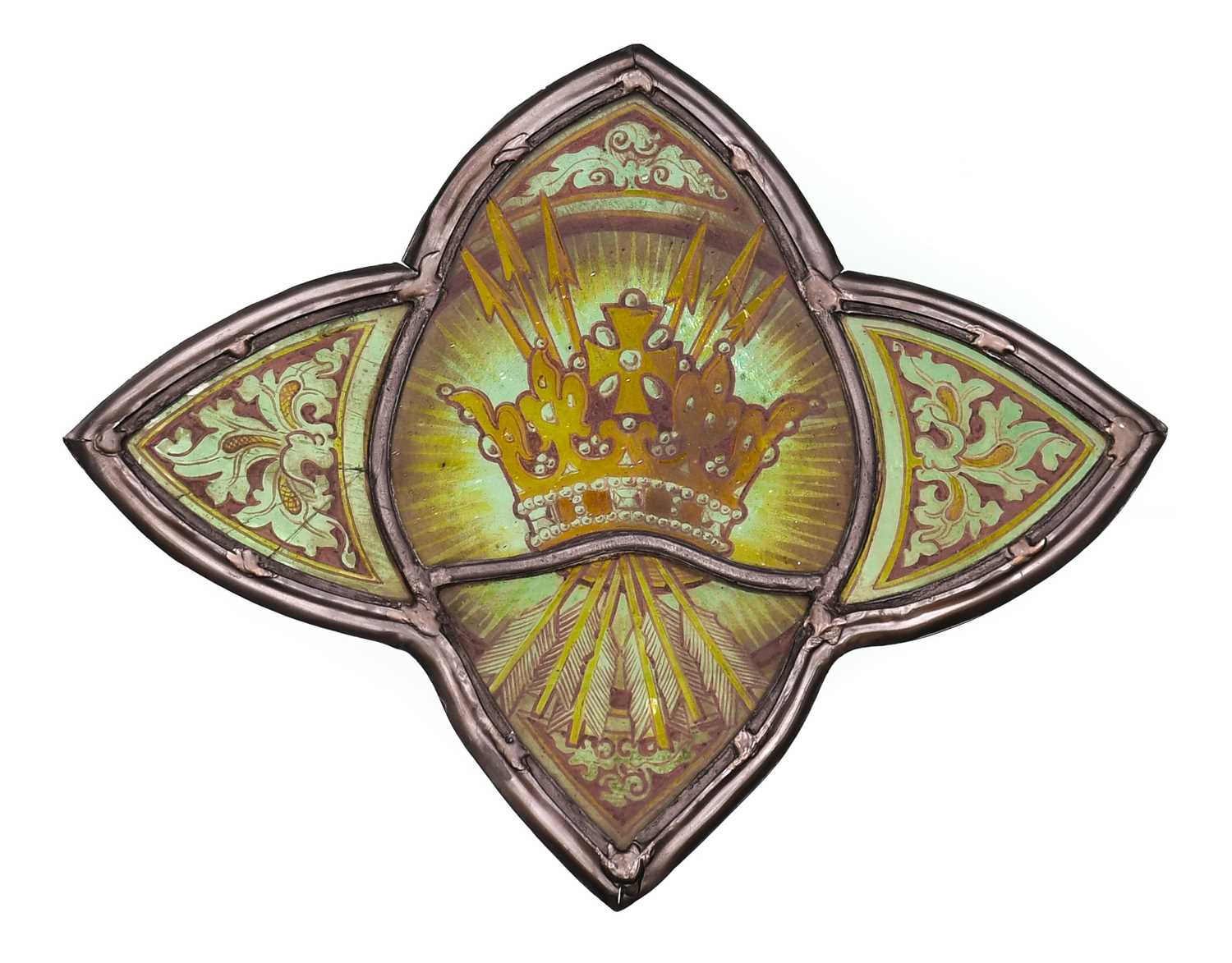 Eight Victorian Stained, Painted and Leaded Glass Quatrefoil Tracery Panels, depicting and inscribed - Image 8 of 9