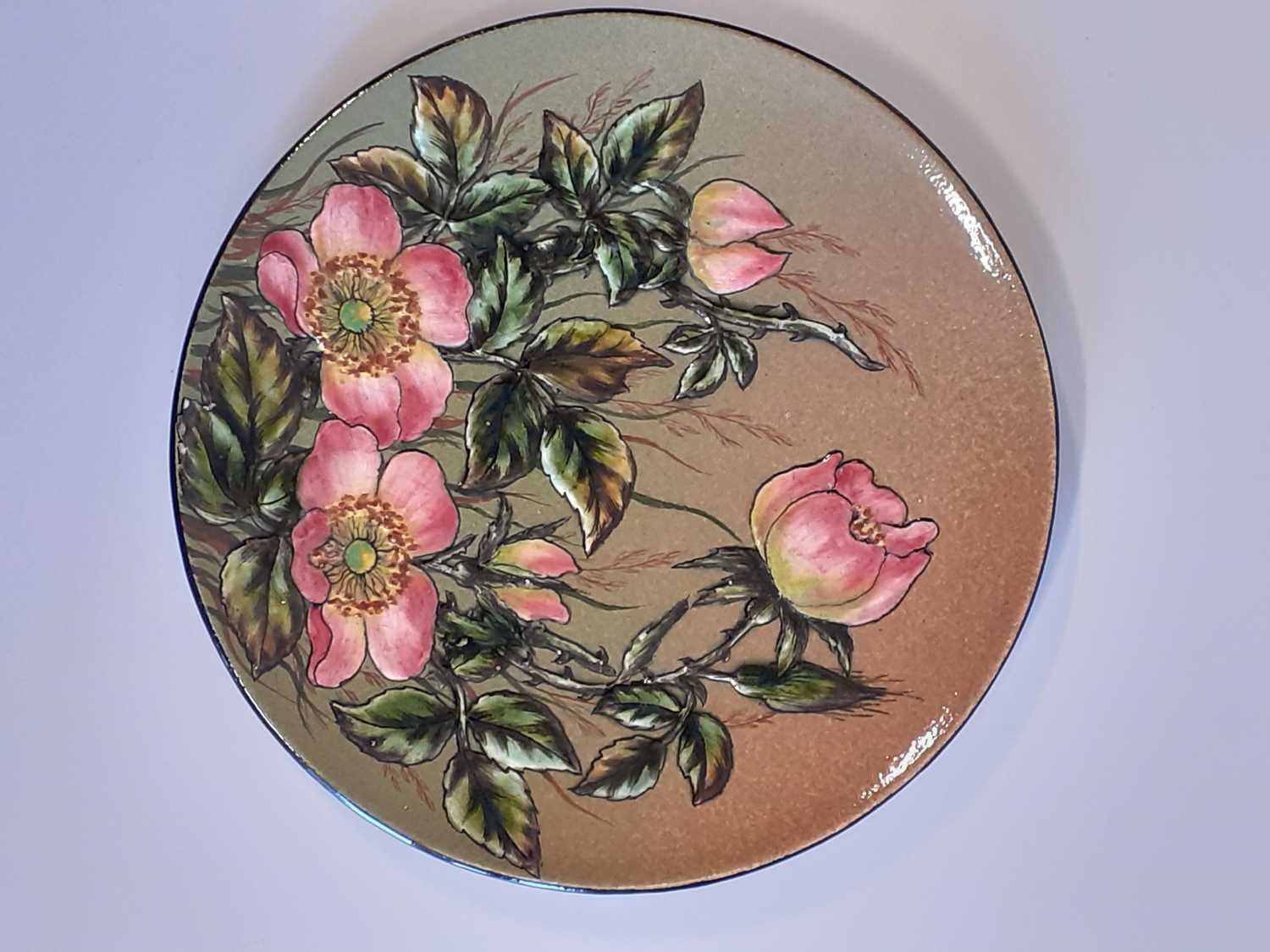 Christopher Dresser (Scottish, 1834-1904) for Linthorpe Pottery: A Dish, painted with fushsias, - Image 12 of 22