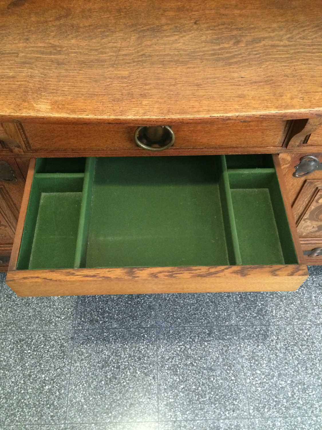 An Arts & Crafts Shapland & Petter of Barnstaple Inlaid Oak Sideboard, with raised upstand, above - Image 6 of 22