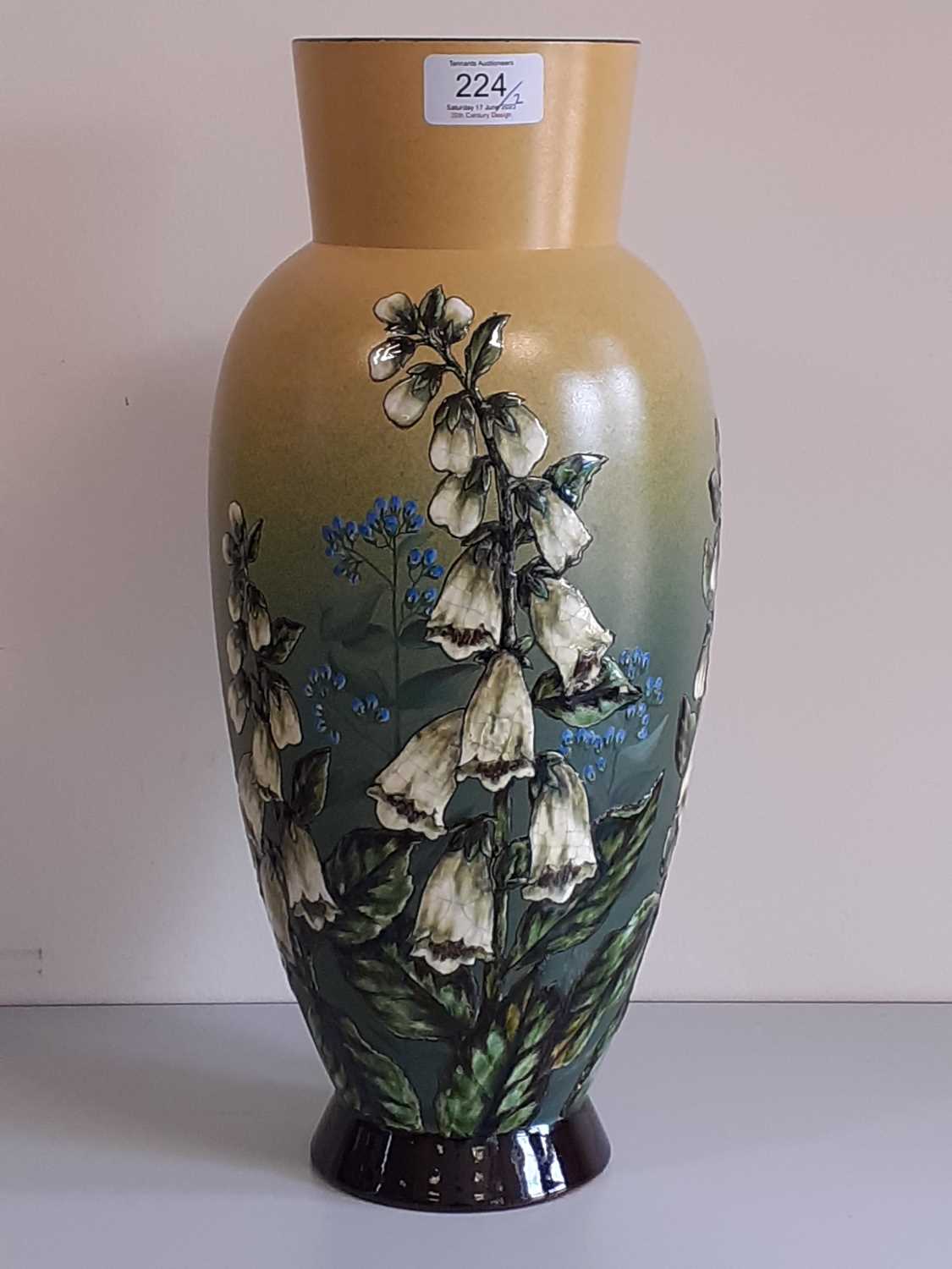 A Pair of Linthorpe Pottery Vases, shape No.477, painted by Alec Burns, with foxgloves, in shades of - Image 4 of 14