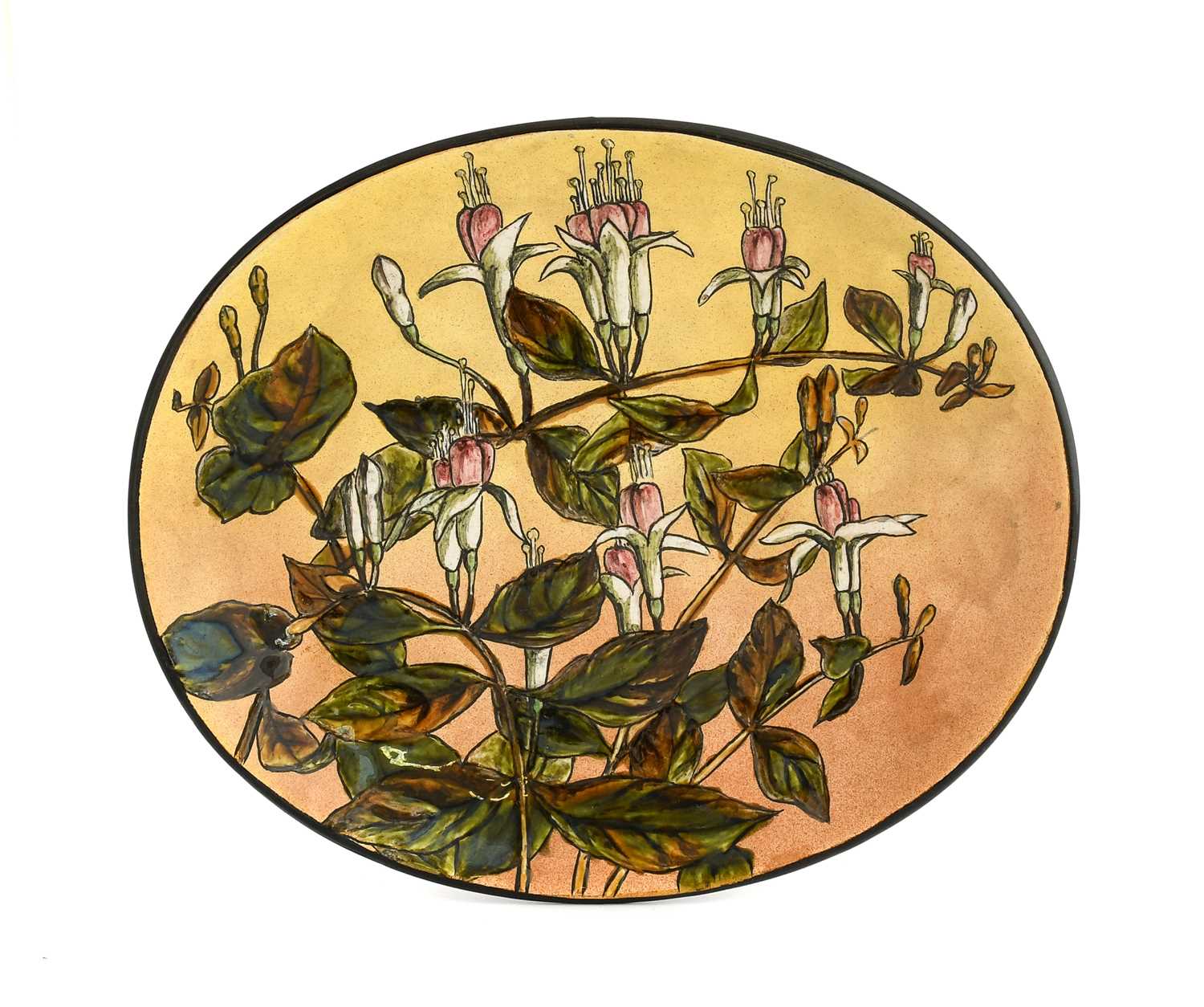 Christopher Dresser (Scottish, 1834-1904) for Linthorpe Pottery: A Dish, painted with fushsias, - Image 2 of 22