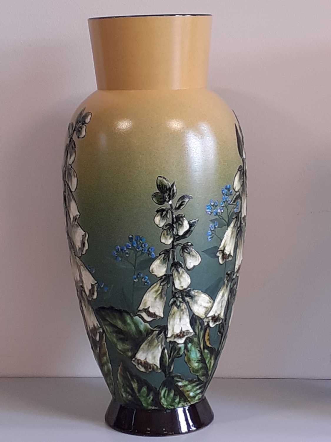 A Pair of Linthorpe Pottery Vases, shape No.477, painted by Alec Burns, with foxgloves, in shades of - Image 10 of 14