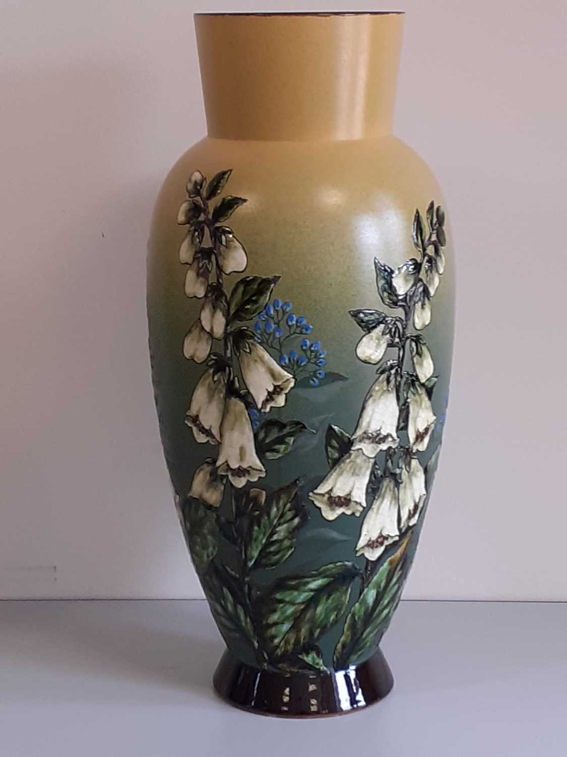 A Pair of Linthorpe Pottery Vases, shape No.477, painted by Alec Burns, with foxgloves, in shades of - Image 6 of 14