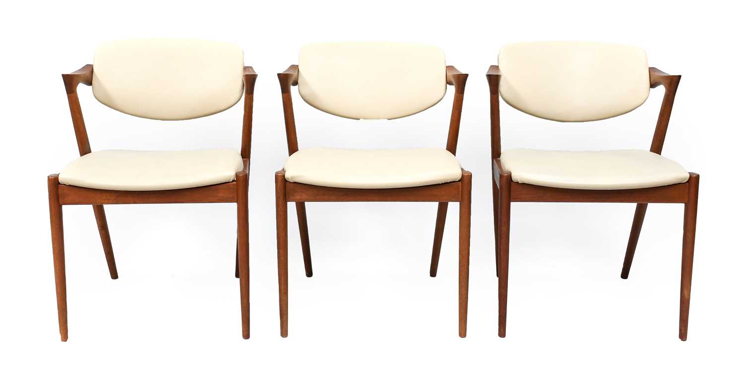 A Set of Six 1960s Danish Teak Model 42 Armchairs, designed by Kai Kristiansen, the frames with - Image 4 of 28