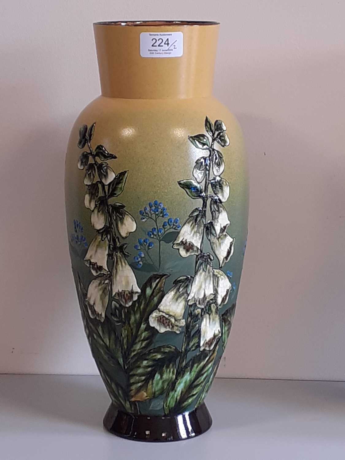 A Pair of Linthorpe Pottery Vases, shape No.477, painted by Alec Burns, with foxgloves, in shades of - Image 3 of 14