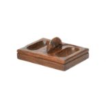 Robert Mouseman Thompson (1876-1955): An English Oak Double Pin Tray, circa 1940/50s, with carved