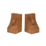 Workshop of Robert Mouseman Thompson (Kilburn): A Pair of English Oak Single Mouse Bookends, with