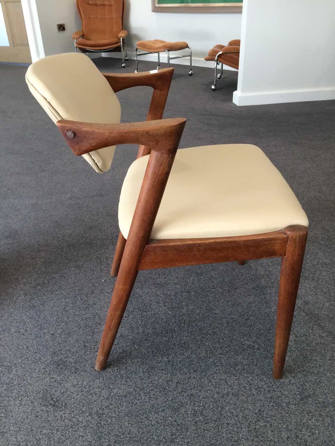A Set of Six 1960s Danish Teak Model 42 Armchairs, designed by Kai Kristiansen, the frames with - Image 5 of 28