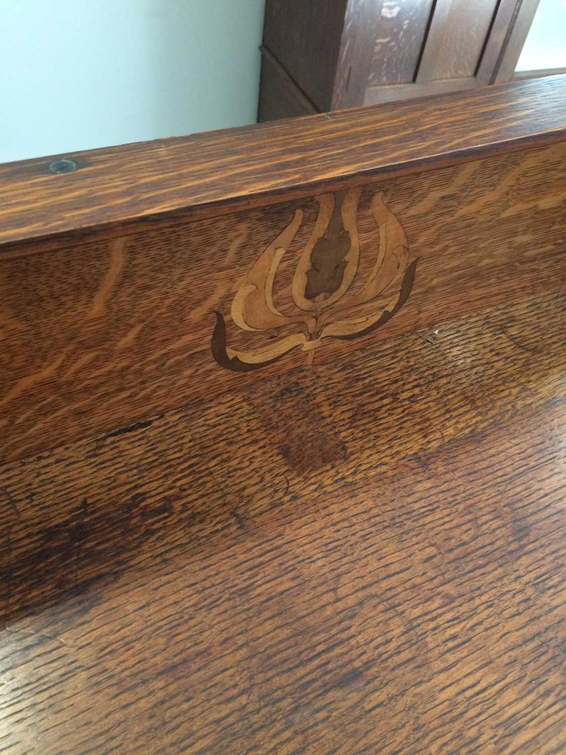 An Arts & Crafts Shapland & Petter of Barnstaple Inlaid Oak Sideboard, with raised upstand, above - Image 15 of 22