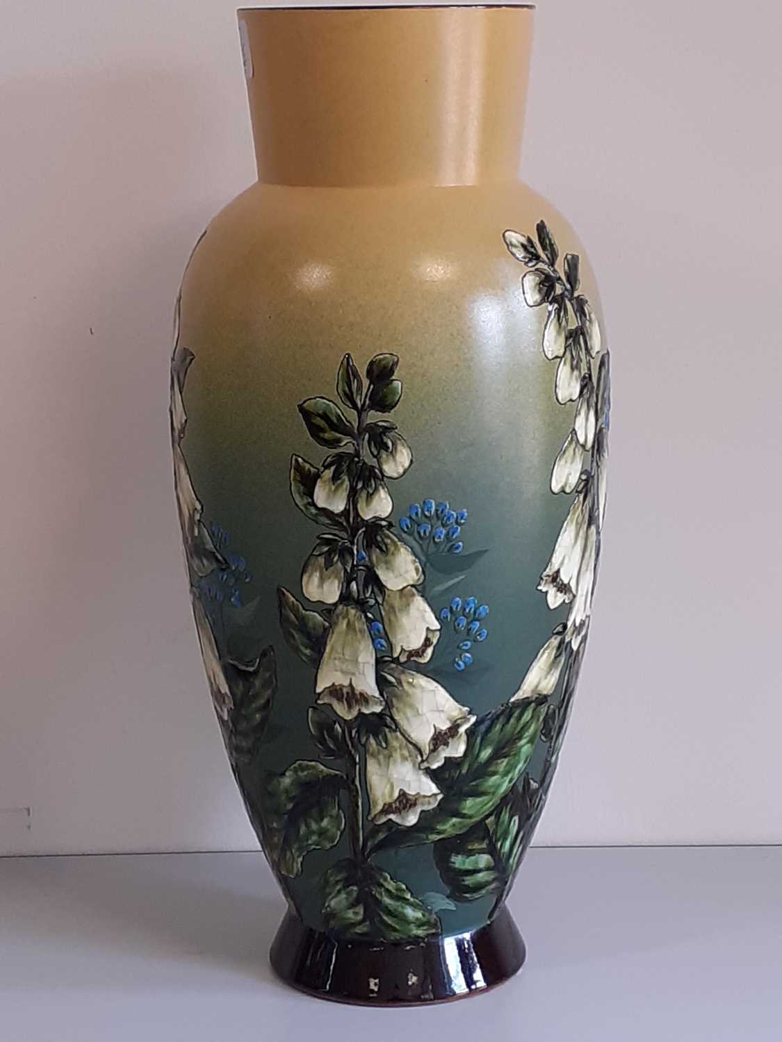 A Pair of Linthorpe Pottery Vases, shape No.477, painted by Alec Burns, with foxgloves, in shades of - Image 7 of 14