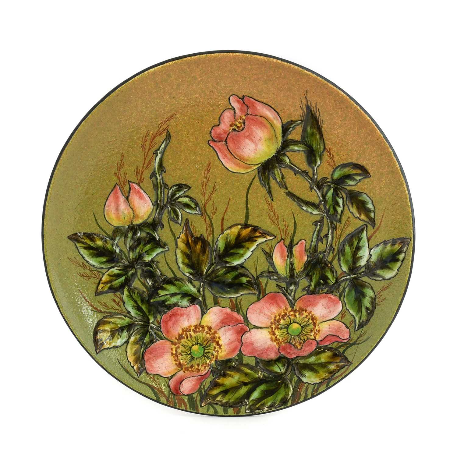 Christopher Dresser (Scottish, 1834-1904) for Linthorpe Pottery: A Dish, painted with fushsias, - Image 7 of 22