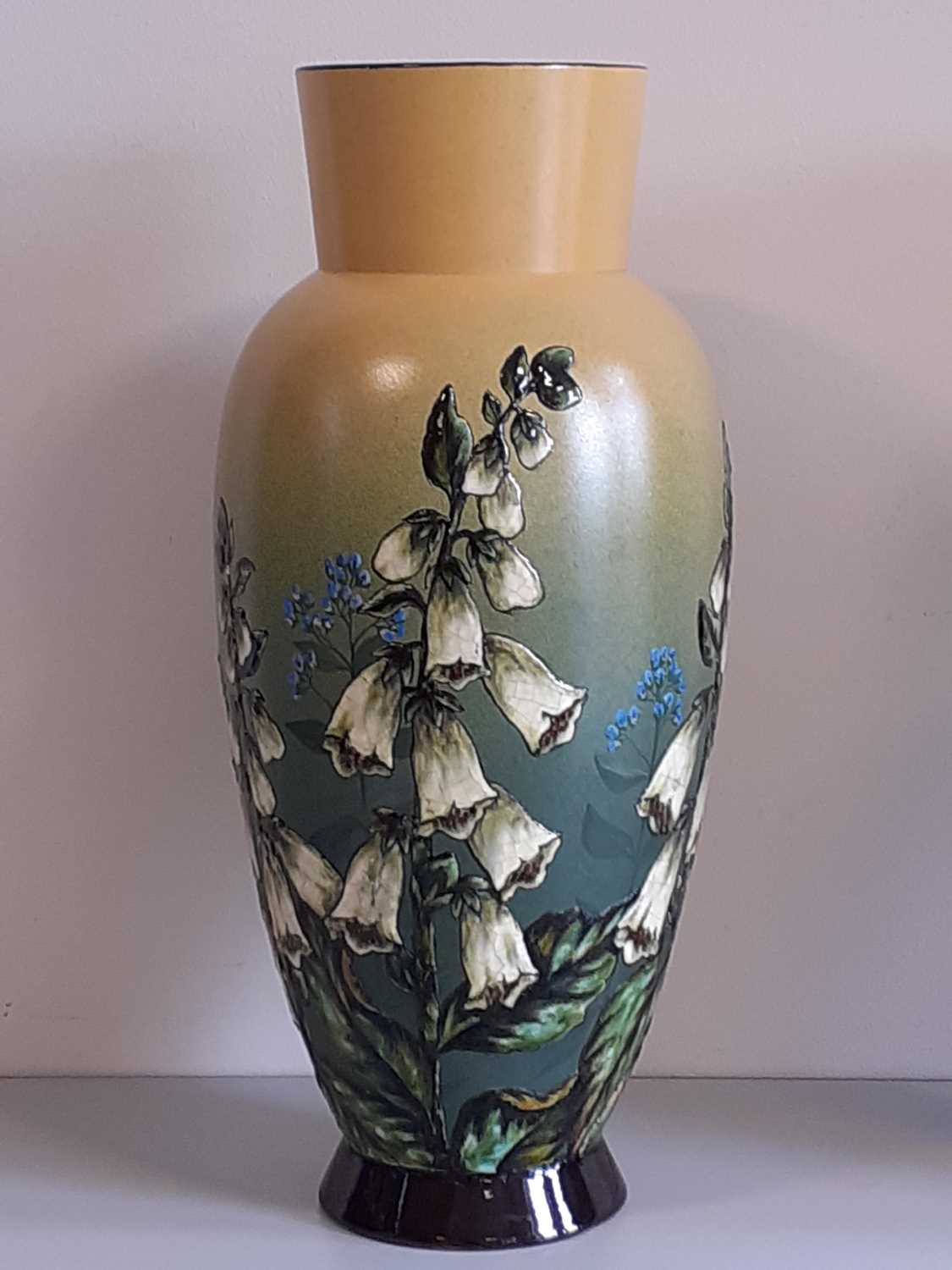 A Pair of Linthorpe Pottery Vases, shape No.477, painted by Alec Burns, with foxgloves, in shades of - Image 8 of 14