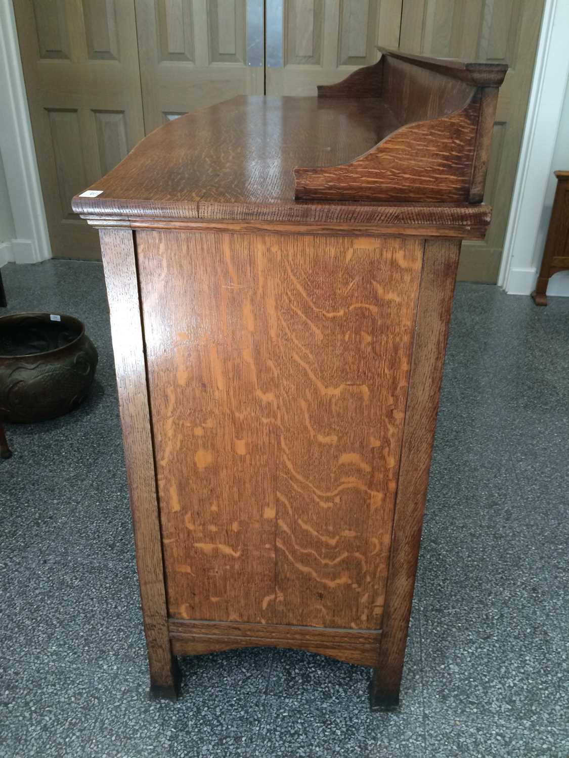 An Arts & Crafts Shapland & Petter of Barnstaple Inlaid Oak Sideboard, with raised upstand, above - Image 12 of 22