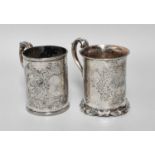 Two Victorian Silver Christening-Mugs, One London, 1866 and One Sheffield 1848, each tapering