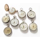 Seven Silver and One Plated Pocket Watches