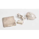 A Collection of Silver Objects of Vertu, comprising a vinaigrette; a cigarette-box with engine-