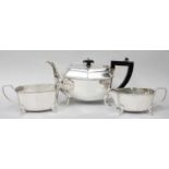 A Three-Piece George VI Silver Tea-Service, Maker's Mark Worn, Birmingham, 1951, each piece shaped