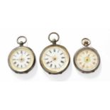 Three Silver and Enamel Fob Watches