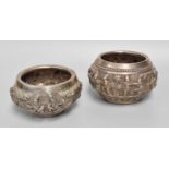 Two Burmese of Thai Silver Bowls, Probably Late 19th/Early 20th Century, each circular, the sides