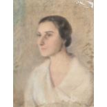 British School (19th/20th Century)Portrait of a lady, bust length, in a white dressIndistictly