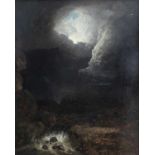 British School (19th century) Stormy landscape, thought to be Gordale scar Oil on canvas, 65cm by