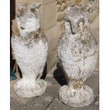 A Pair of Painted and Weathered Compostion Owls, 74cm high
