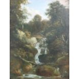 Circle of Edmund Gill (1820-1894)Woodland waterfallOil on canvas, 79.5cm by 60.5cm