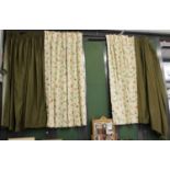 A Pair of Curtains, cream ground with silk needlework crysanthemums, 207cm drop, together with