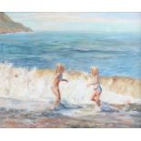 Michelle Saunders (20th century)"In the surf, Runswick"Signed, oil on canvas, 39cm by 59cm