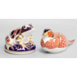 Two Royal Crown Derby Paperweights - frog and pheasant, with gold stoppers