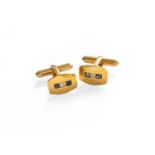 A Pair of Sapphire and Diamond Cufflinks, an old cut diamond flanked by fancy cut sapphires to a