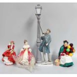 A Lladro Figure of a Lamp Lighter, together with Royal Doulton figures, The Balloon Seller, Top O'