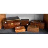 A 19th Century Century Brass Bound Rosewood Vanity Case; together with four other various boxes