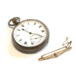 A Diamond Bar Brooch, stamped '9CT', length 5cm; together with A Silver Cased Pocket WatchBrooch -