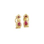 A Pair of Ruby and Diamond Earrings, with post and clip fittingsRubies, possibly lead glass