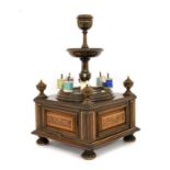 A Parcel Gilt, Rosewood, Walnut and Ivory-Mounted Sewing Compendium, circa 1840, the urn-shaped